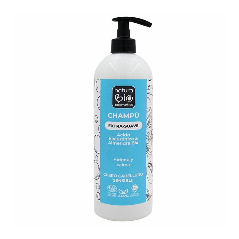 Champú Natural Extra-Suave  con Ácido Hialurónico & Almendra BIO, NaturaBIO Cosmetics, 740 ml