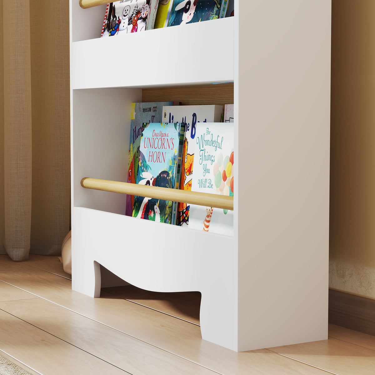 Estante De Livros Para Crianças Aiyaplay Mdf E Madeira De Pinho Madeira E Branco 55x15x110 Cm 311-095v80nd_3