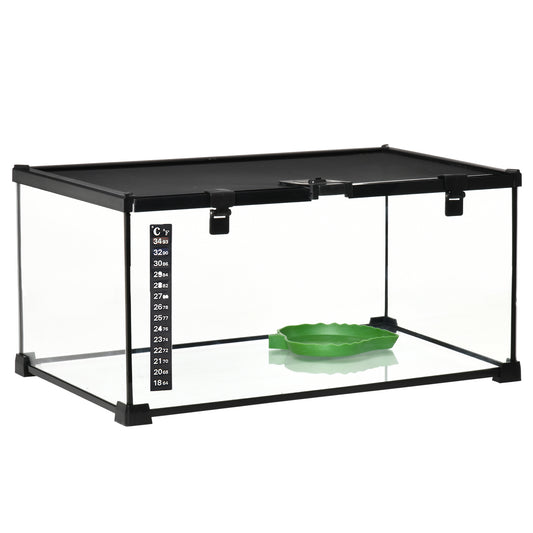 Terrario Para Reptiles Pawhut Vidrio Templado, Acero Negro 50x30x25 Cm_0