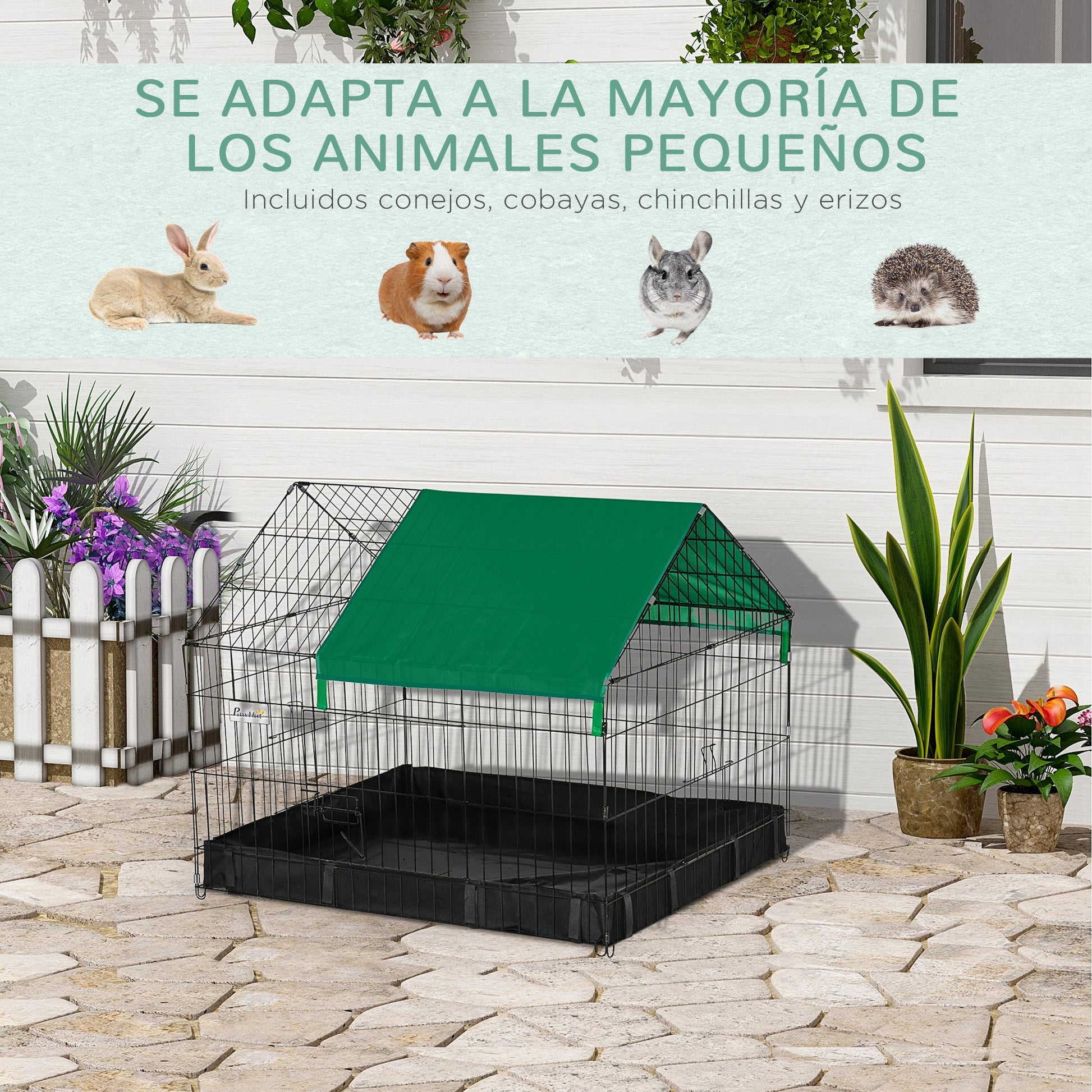Pawhut Jaula Para Animales Pequeños Con 2 Puertas 90x75x75 Cm Negro Y Verde_5