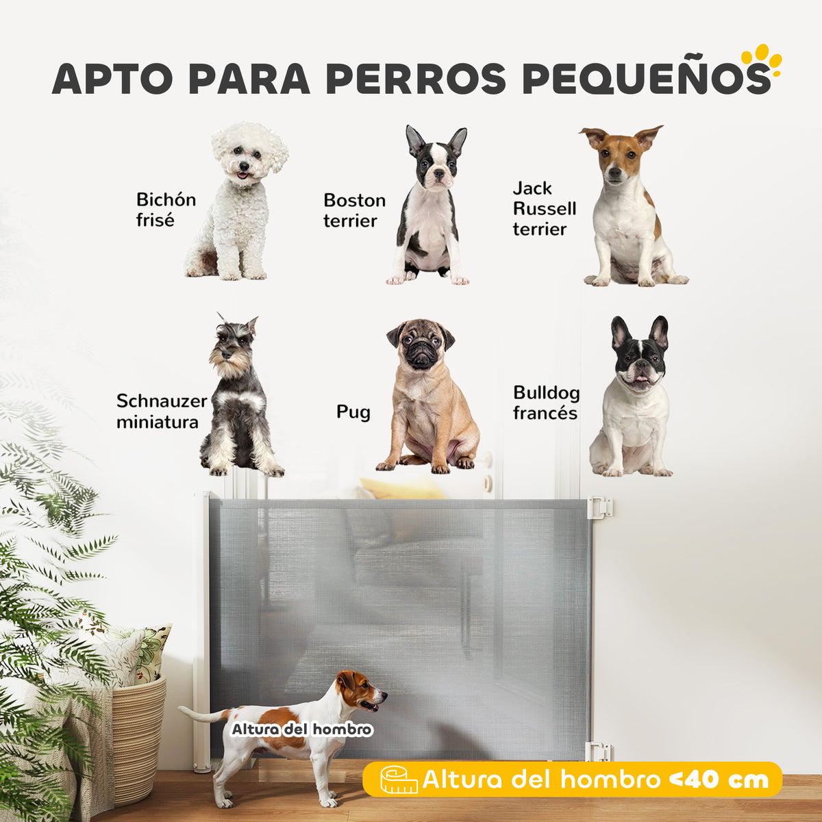 Pawhut Barrera Seguridad Para Perros Para Escaleras Y Puertas 5,5-115x5,5x82,5cm_4