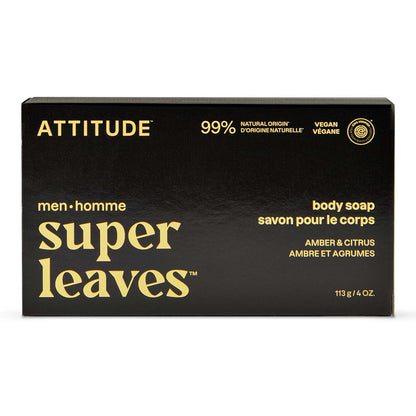 Super leaves men Jabón Corporal Sólido Ámbar &amp; Cítricos 113 g