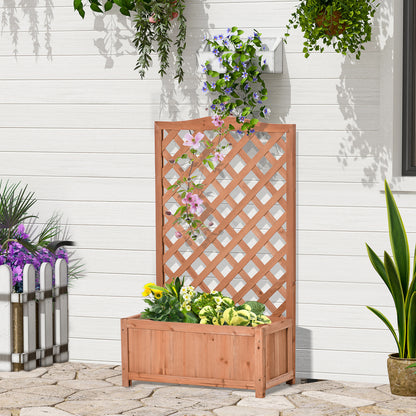 Outsunny Jardinera Con Enrejado Madera Arriate Para Trepadora 70x28x117cm Marrón_1