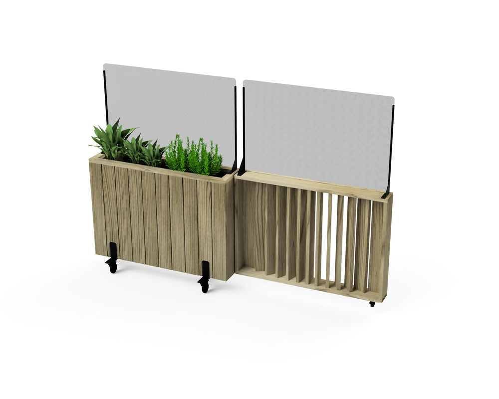 Kit Jardinera Alta De Madera Con Ruedas, Barandilla Abatible Y Cortavientos 60 Cm 100 X 24 X 80 Cm Hortalia_0
