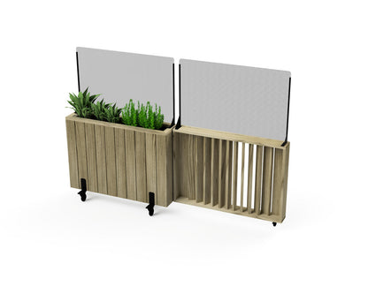Kit Jardinera Alta De Madera Con Ruedas, Barandilla Abatible Y Cortavientos 60 Cm 100 X 24 X 80 Cm Hortalia_0