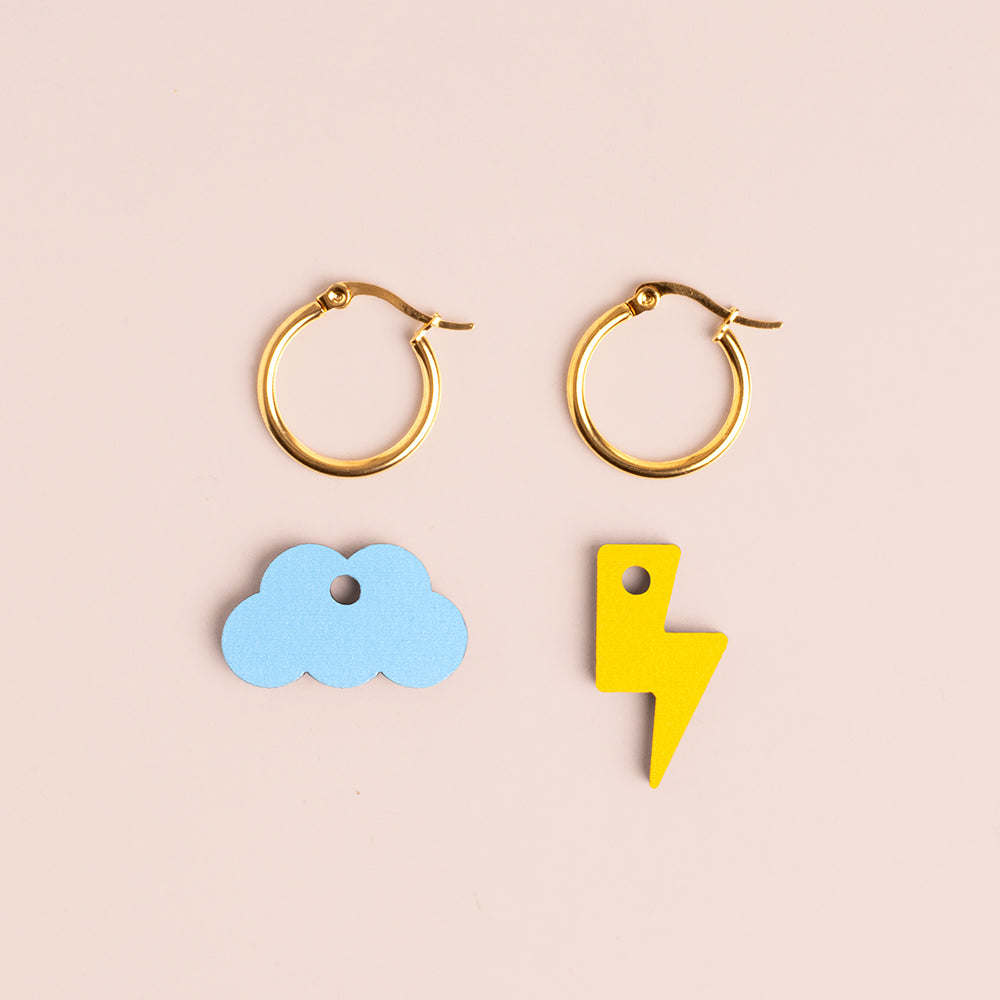 Pendientes Nube y Rayo - Aro de Acero Quirúrgico y Bañado en Oro de 18k - Nature Vibes_2