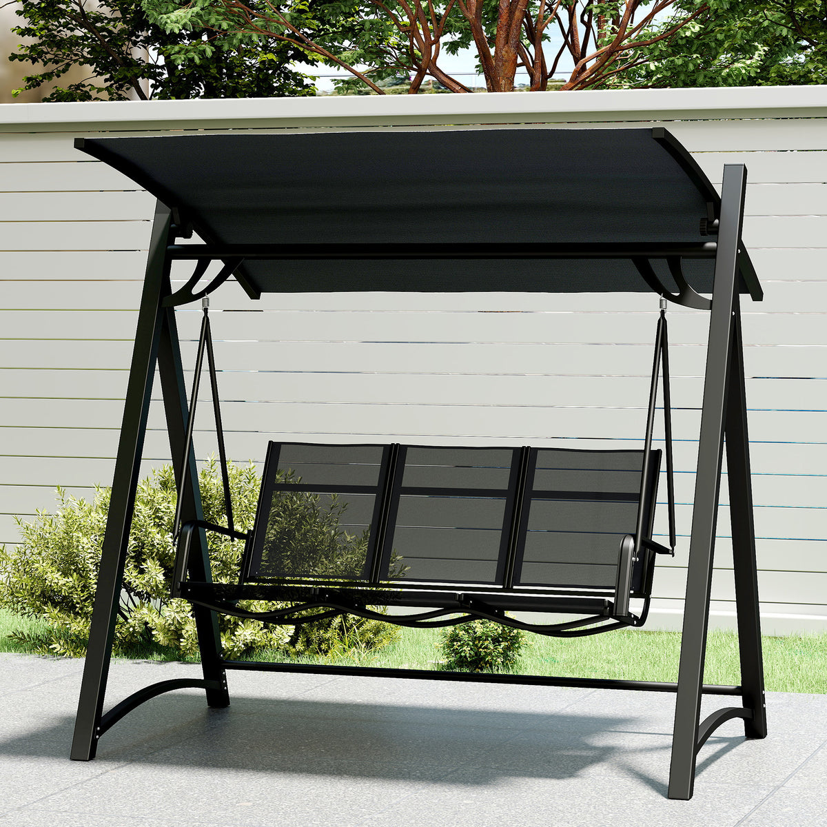 Outsunny Columpio De Jardín De 3 Plazas Con Techo Ajustable Asiento Transpirable_4