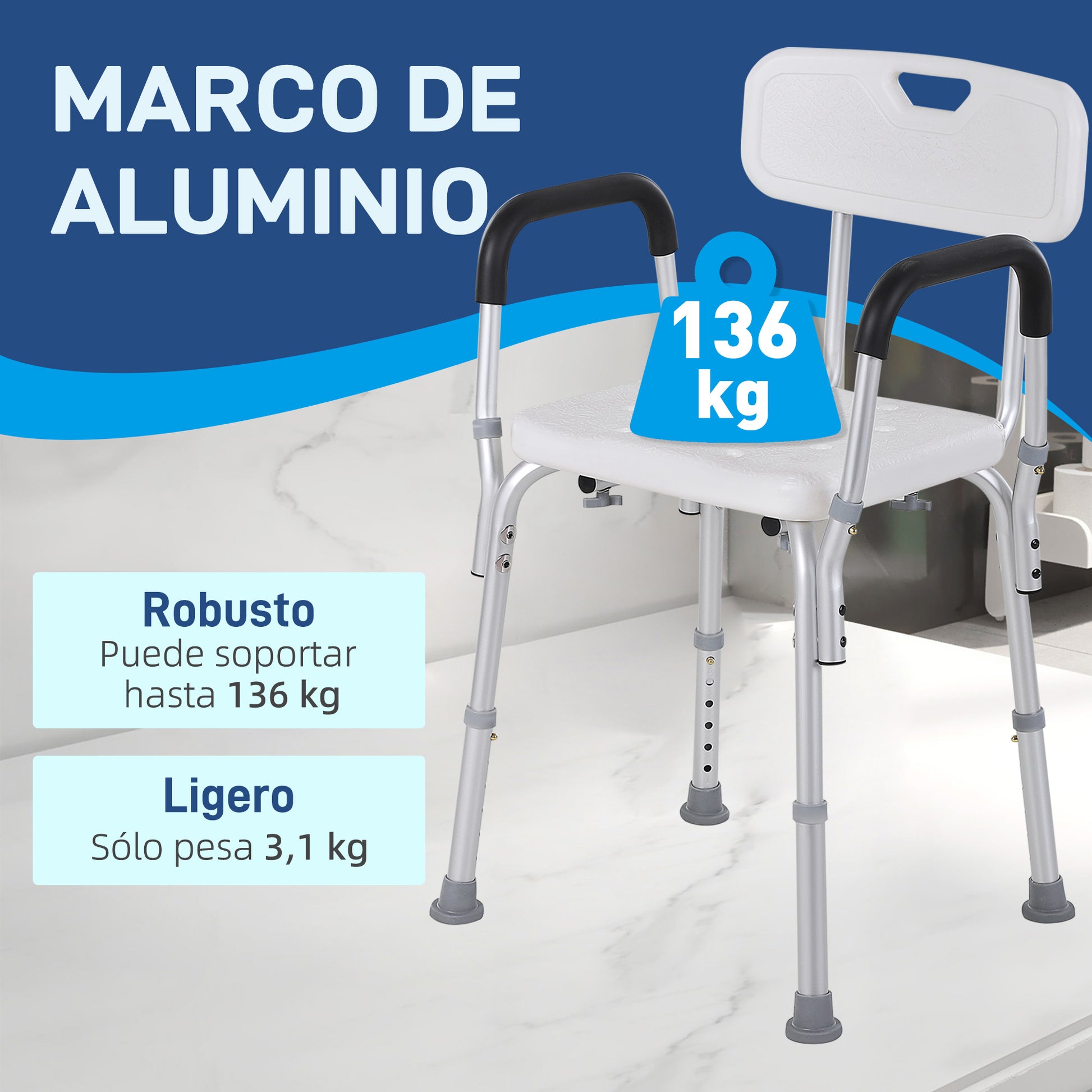 Homcom Silla Ducha Personas Mayores Antideslizante Con Altura Ajustable_2