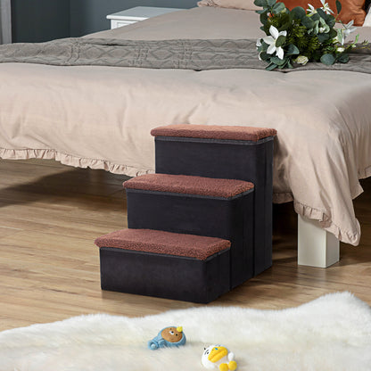 Escalera Para Mascotas 3 Peldaños Plegable Con Tapas Abatibles 40x54x48cm Negro_1