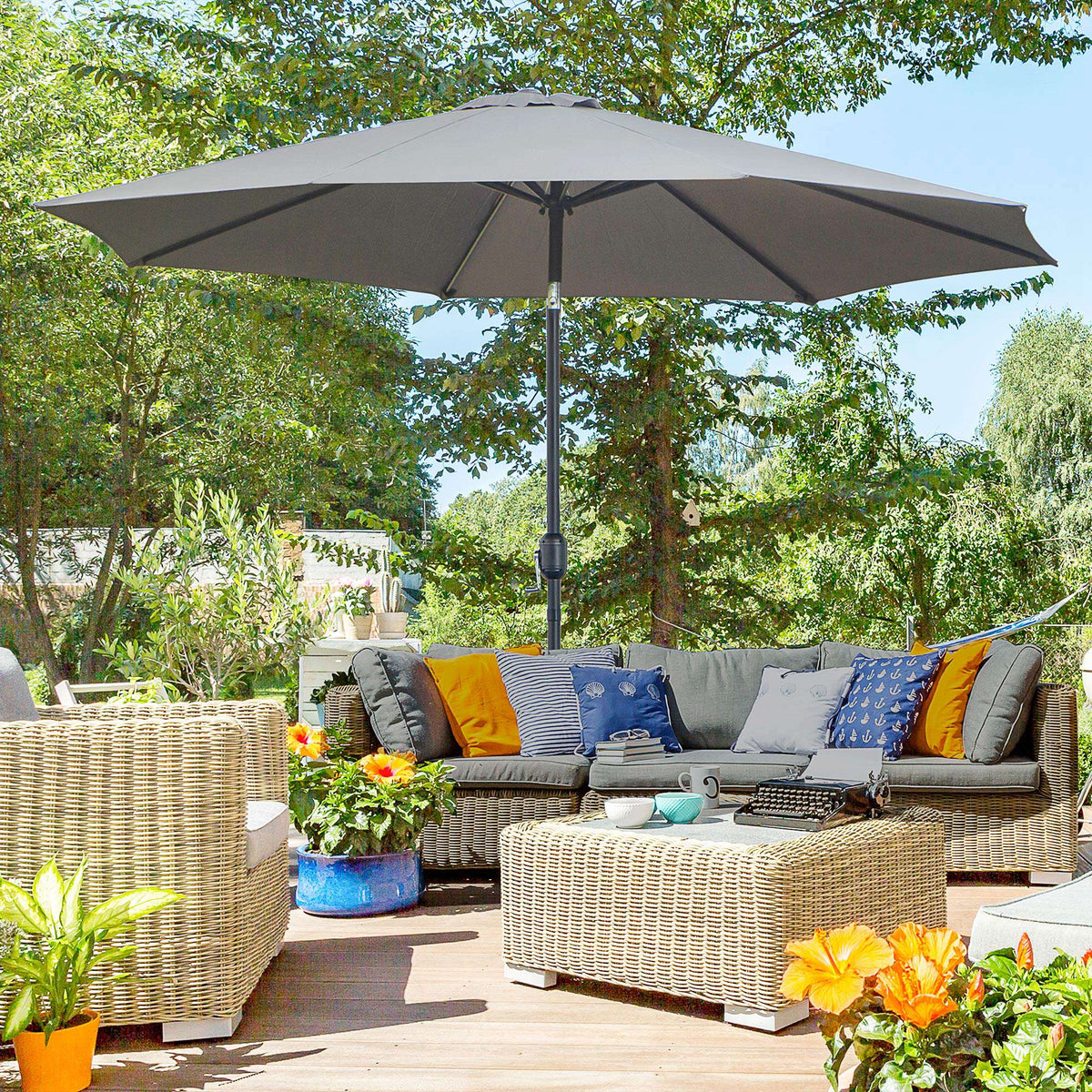 Outsunny Sombrilla De Jardín Ø295x250 Cm Con Manivela E Inclinación Gris Oscuro_1