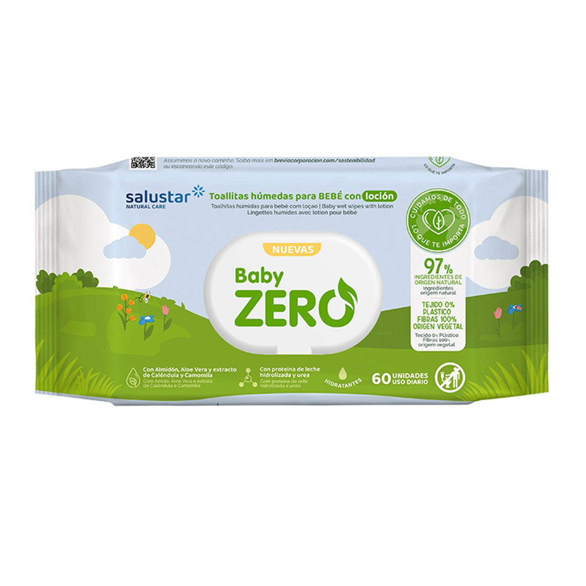 Pack 12 x Toallitas de bebé biodegradables Salustar 60 uds