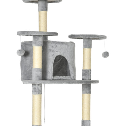 Pawhut Árbol Rascador Para Gatos 60x60x200 Cm Con 2 Cuevas Múltiples Plataformas_4