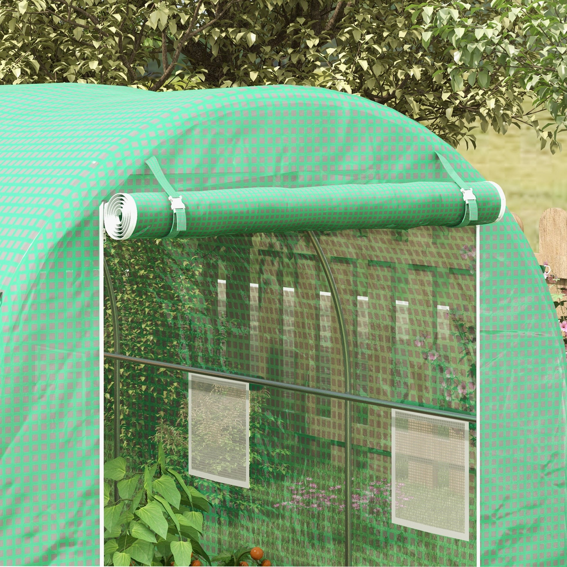 Outsunny Invernadero De Túnel 4x2x2 M Con Puerta Enrollable Y 6 Ventanas Verde_4