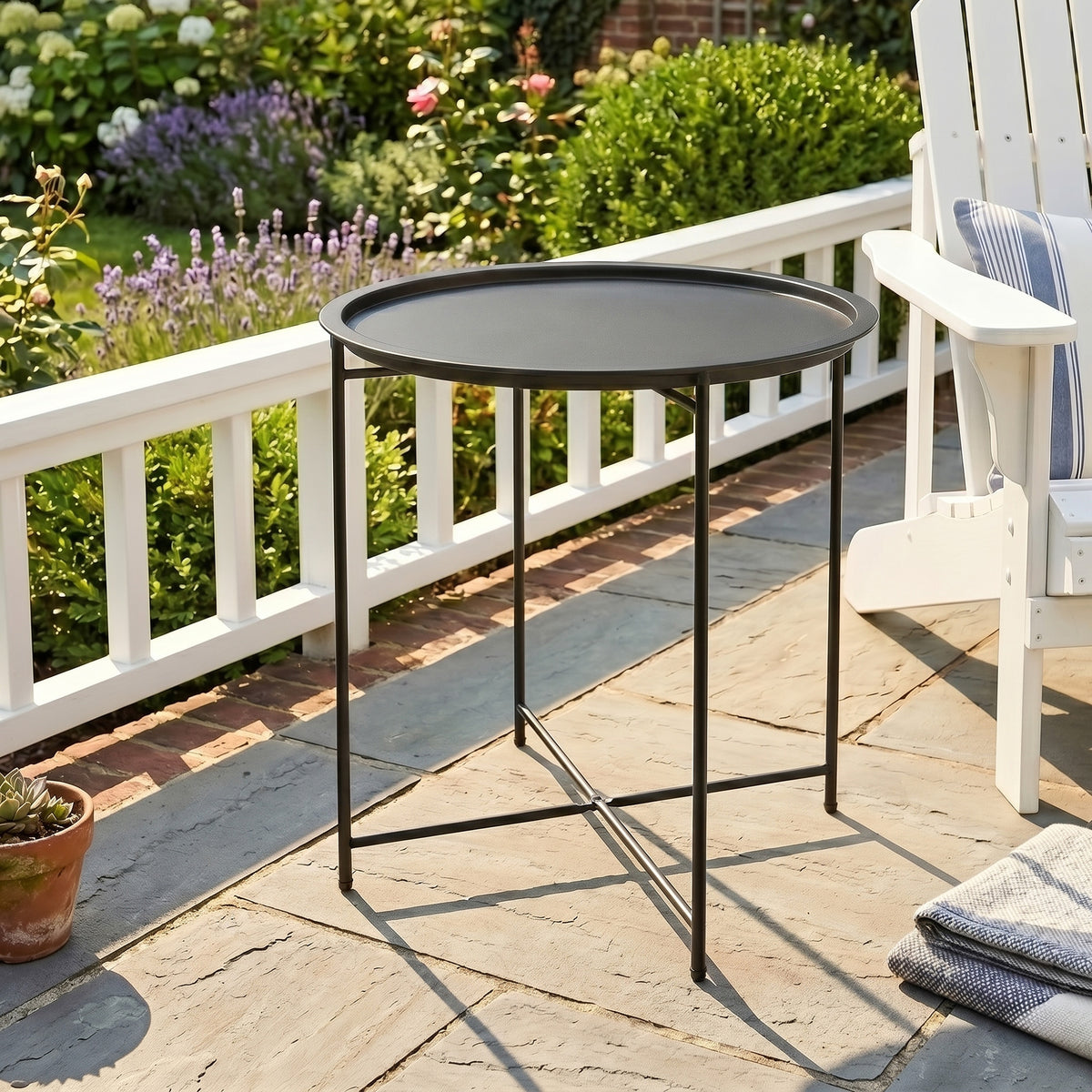 Outsunny Mesa Auxiliar Exterior Redonda Con Bandeja Extraíble Ø46x50 Cm Negro_1