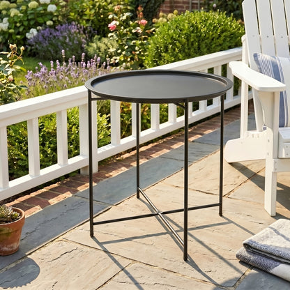 Outsunny Mesa Auxiliar Exterior Redonda Con Bandeja Extraíble Ø46x50 Cm Negro_1