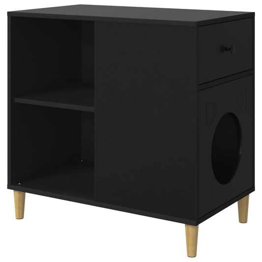 Casa Para Gatos Negro 72 X 42.5 X 70 Cm Madera De Ingeniería_0