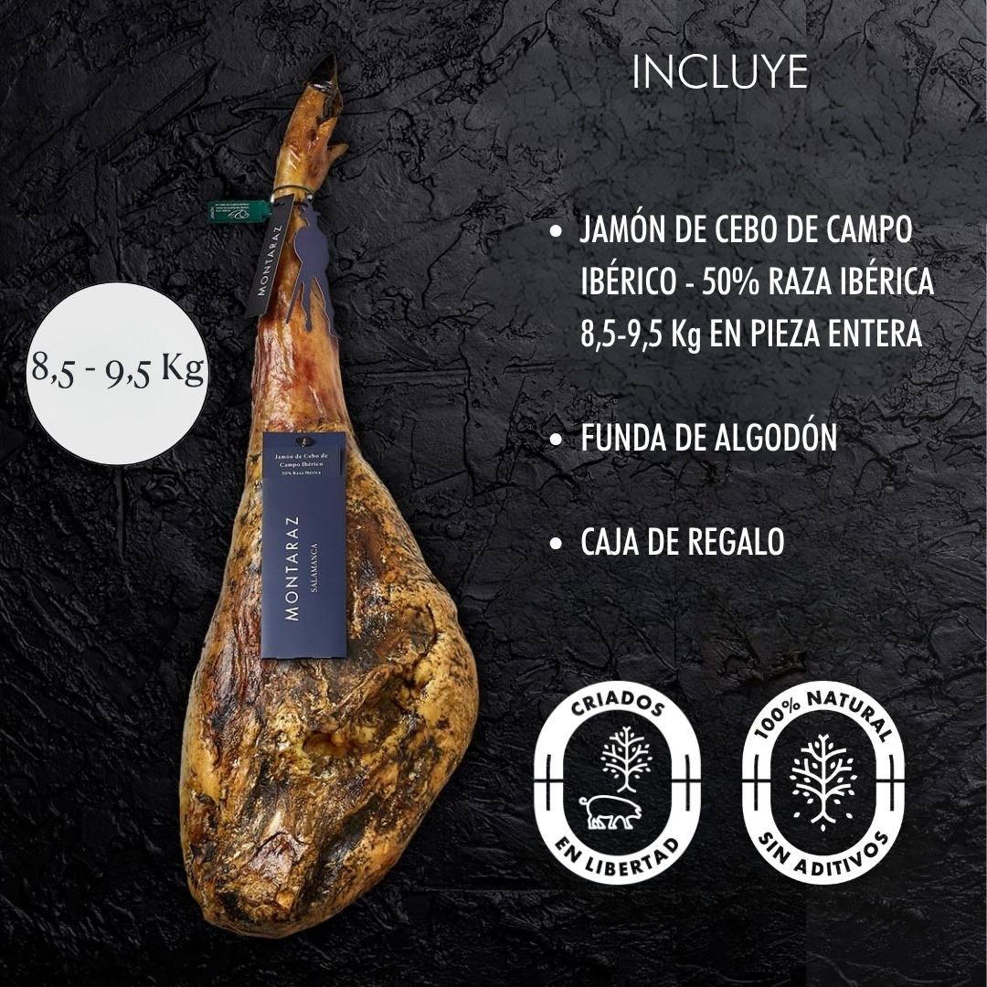 Jamon De Cebo De Campo Ibérico | 50% Raza Ibérica | Curación 24 Meses | Pieza De 8,5-9,5 Kg | 100% Natural_2
