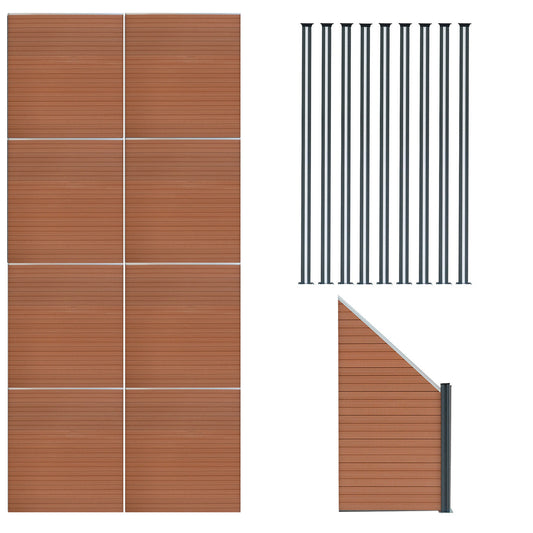Vallas Para Exteriores De Wpc Y Aluminio - 8x Paneles Cuadrados + 1x Oblicuo + 9x Postes Con Led | Marrón_0