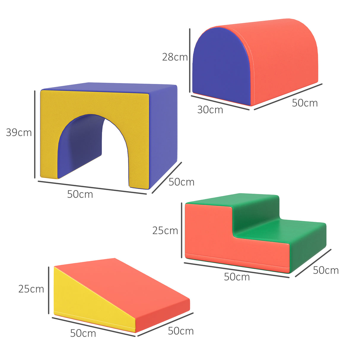 Homcom 4 Bloques De Espuma Para Niños Tapizados En Cuero Sintético 150x50x39 Cm_2