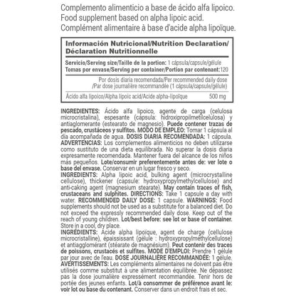 Ala (ácido Alfa Lipoíco) 500mg - 120 Cápsulas Vegetales - Anti Envejecimiento - Masmusculo_5