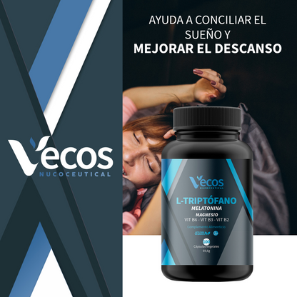 L-triptófano + Melatonina Vecos 100 Cápsulas | Conciliar El Sueño Y Descanso | Con Magnesio Y Vitamina B6_1