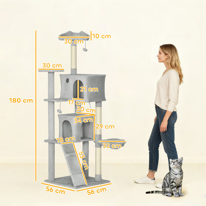 Pawhut Árbol Rascador Para Gatos 180 Cm Con Múltiples Plataformas Gris Claro_2