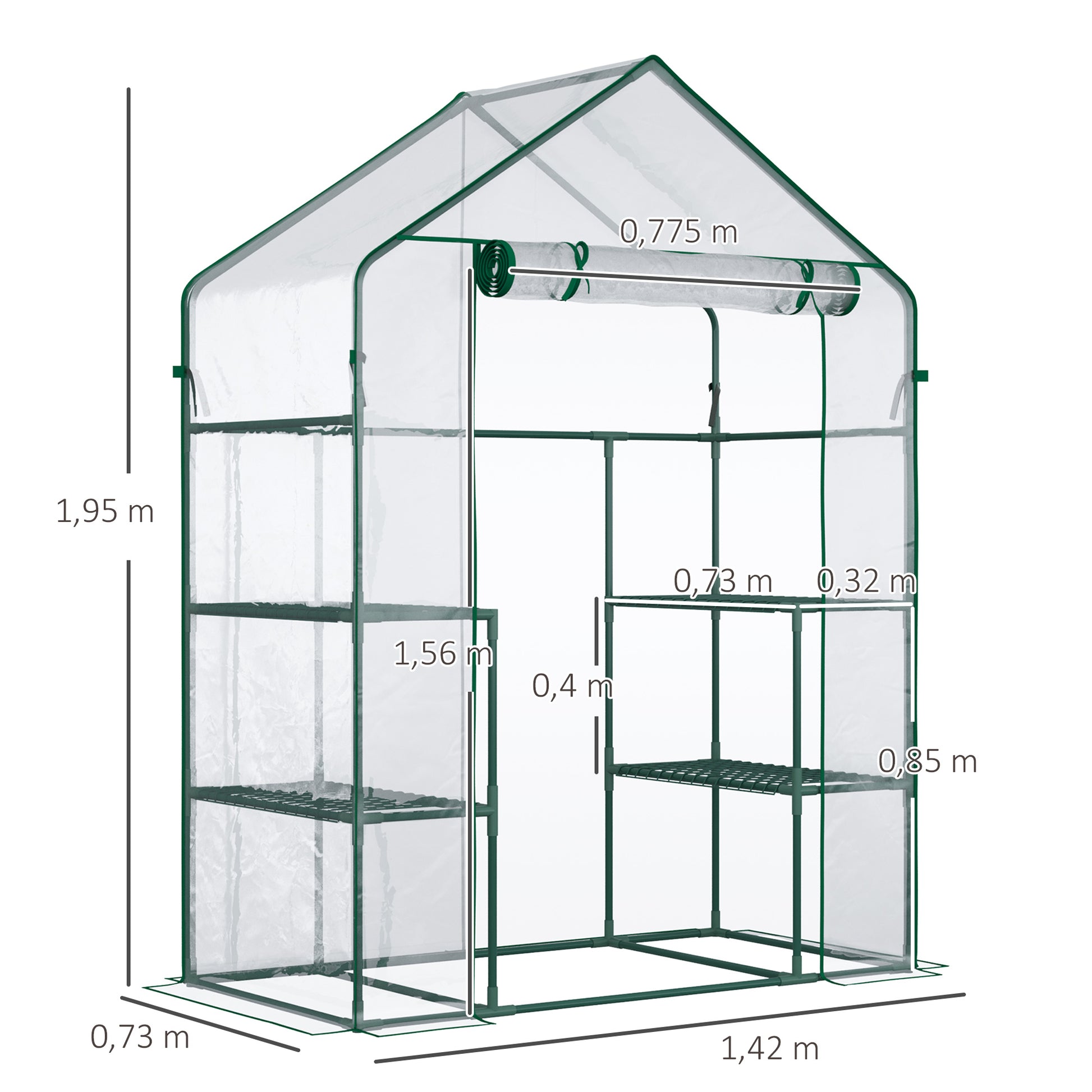 Outsunny Invernadero De Jardín Con 4 Estantes 142x73x195 Cm Verde_2