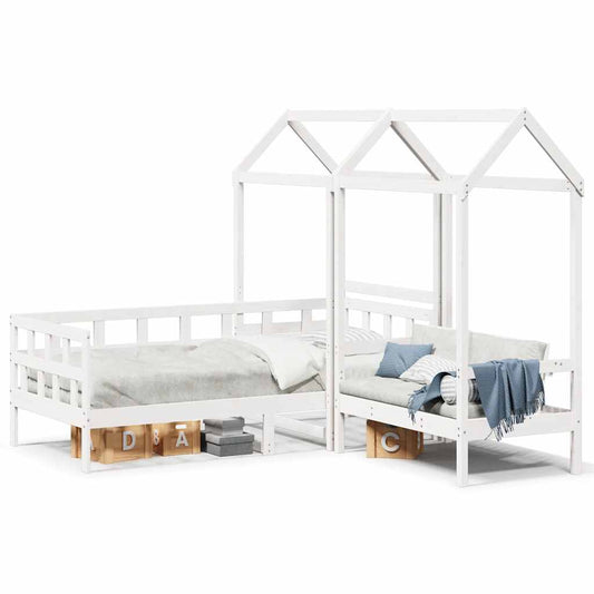 Sofá Cama Con Techo Madera Maciza De Pino Blanco 80x200 Cm_0