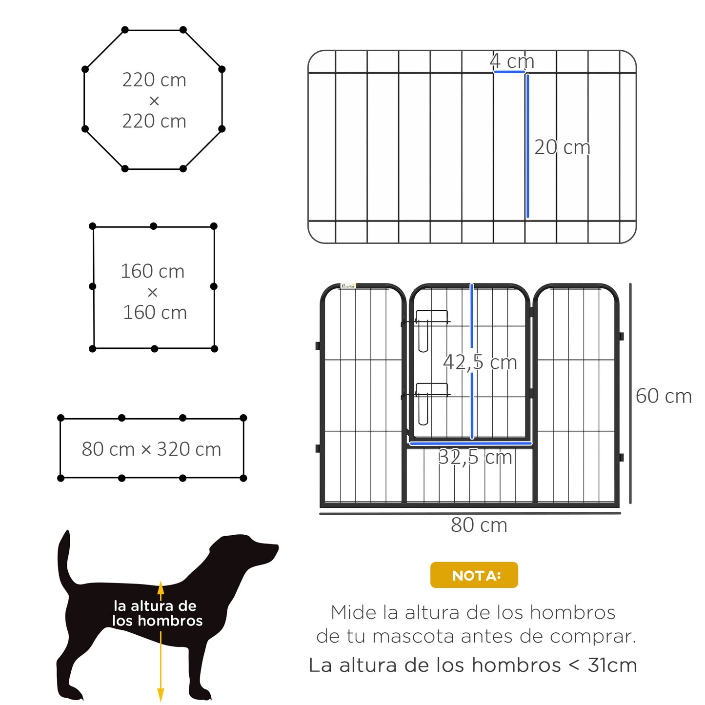 Pawhut Parque Para Perros De 8 Paneles 80x60 Cm Forma Personalizable Negro_2