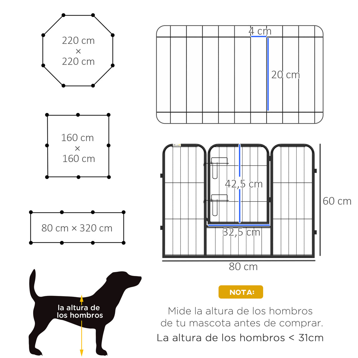 Pawhut Parque Para Perros De 8 Paneles 80x60 Cm Forma Personalizable Negro_2