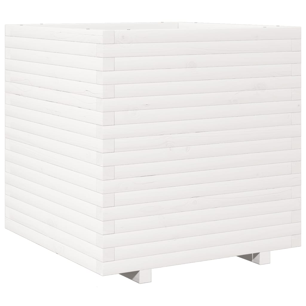 Jardinera De Madera Maciza De Pino Blanca 70x70x72 Cm_0