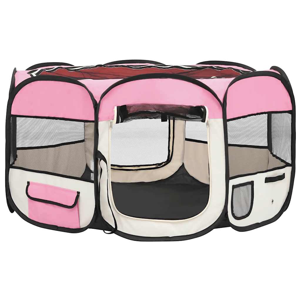 Parque De Perros Plegable Y Bolsa Transporte Rosa 125x125x61cm_2