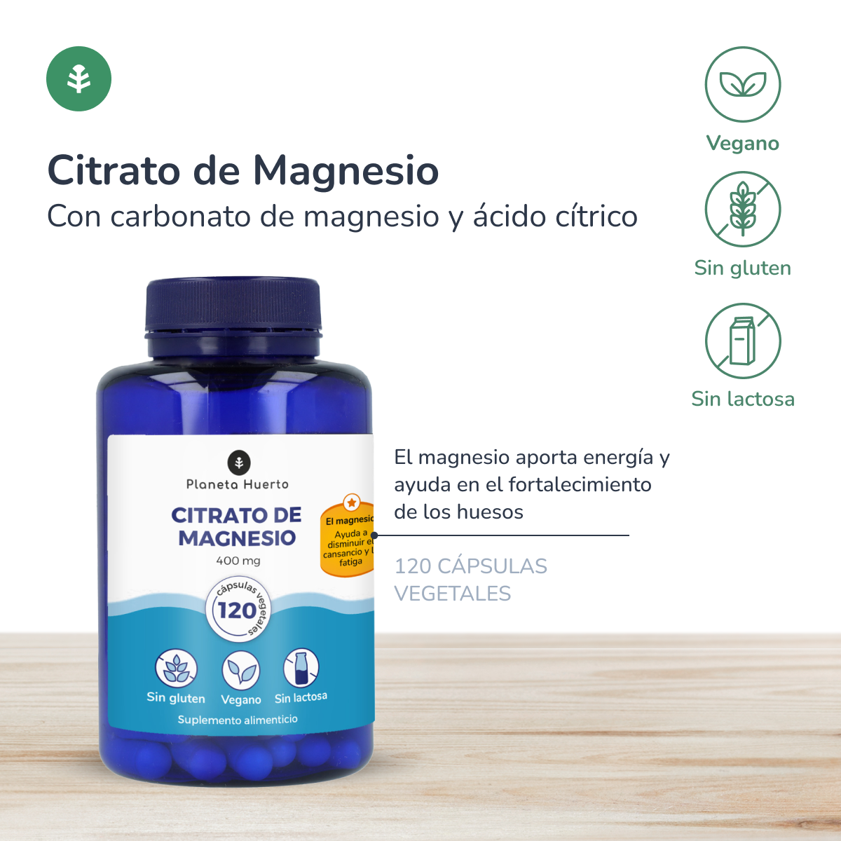 Citrato de Magnesio Planeta Huerto 120 Cápsulas