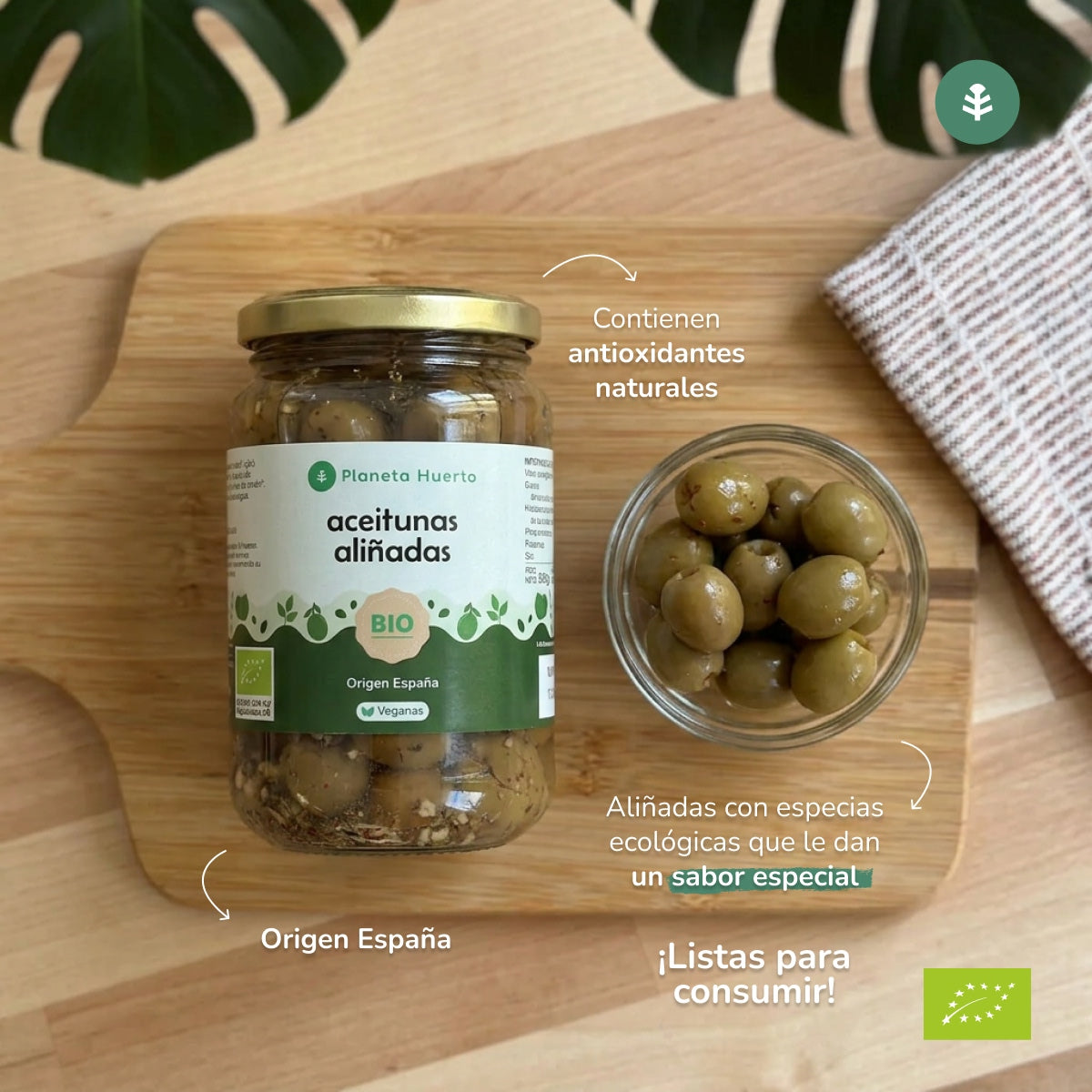 Aceitunas verdes aliñadas Eco Planeta Huerto 390g
