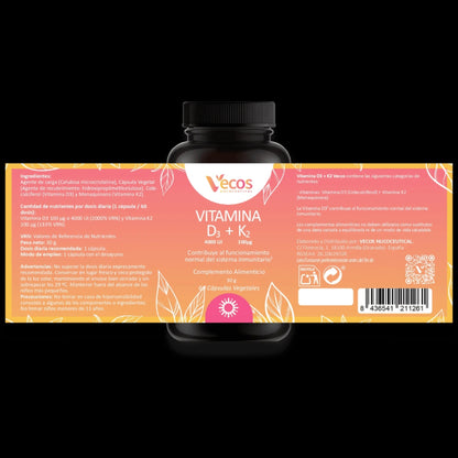 Vitamina D3 K2 Vecos 60 capsulas