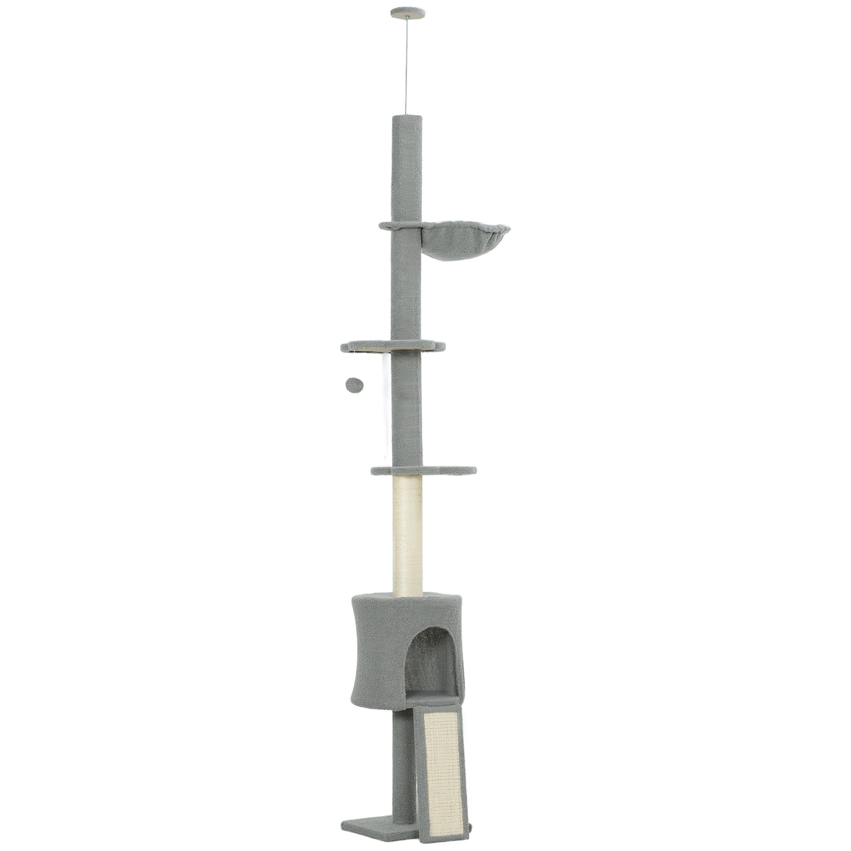 Pawhut Árbol Para Gatos De Suelo A Techo Altura Ajustable 220-240 Cm Gris Claro_0