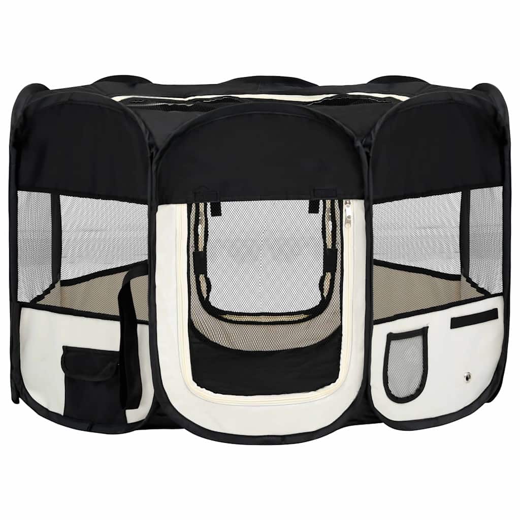 Parque De Perros Plegable Y Bolsa Transporte Negro 110x110x58cm_0