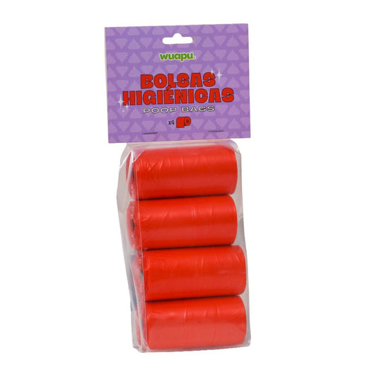 Pack 4 Rollos Color Rojo De Bolsas Higiénicas Recoge Excrementos De Perro. Rollos De 15 Bolsas_0