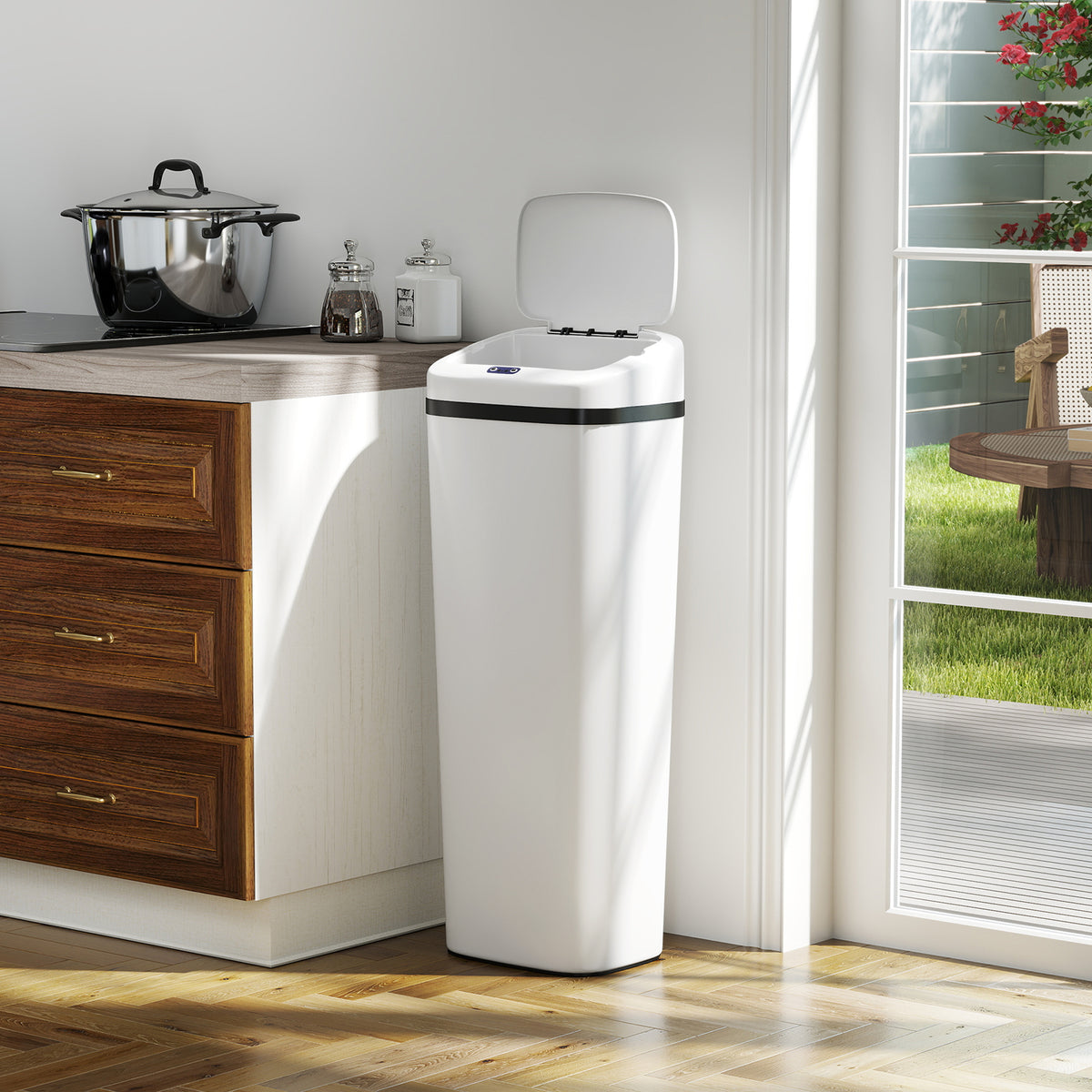 Balde De Lixo Homcom Aço Inoxidável, Abs Branco 33x25x84 Cm_4