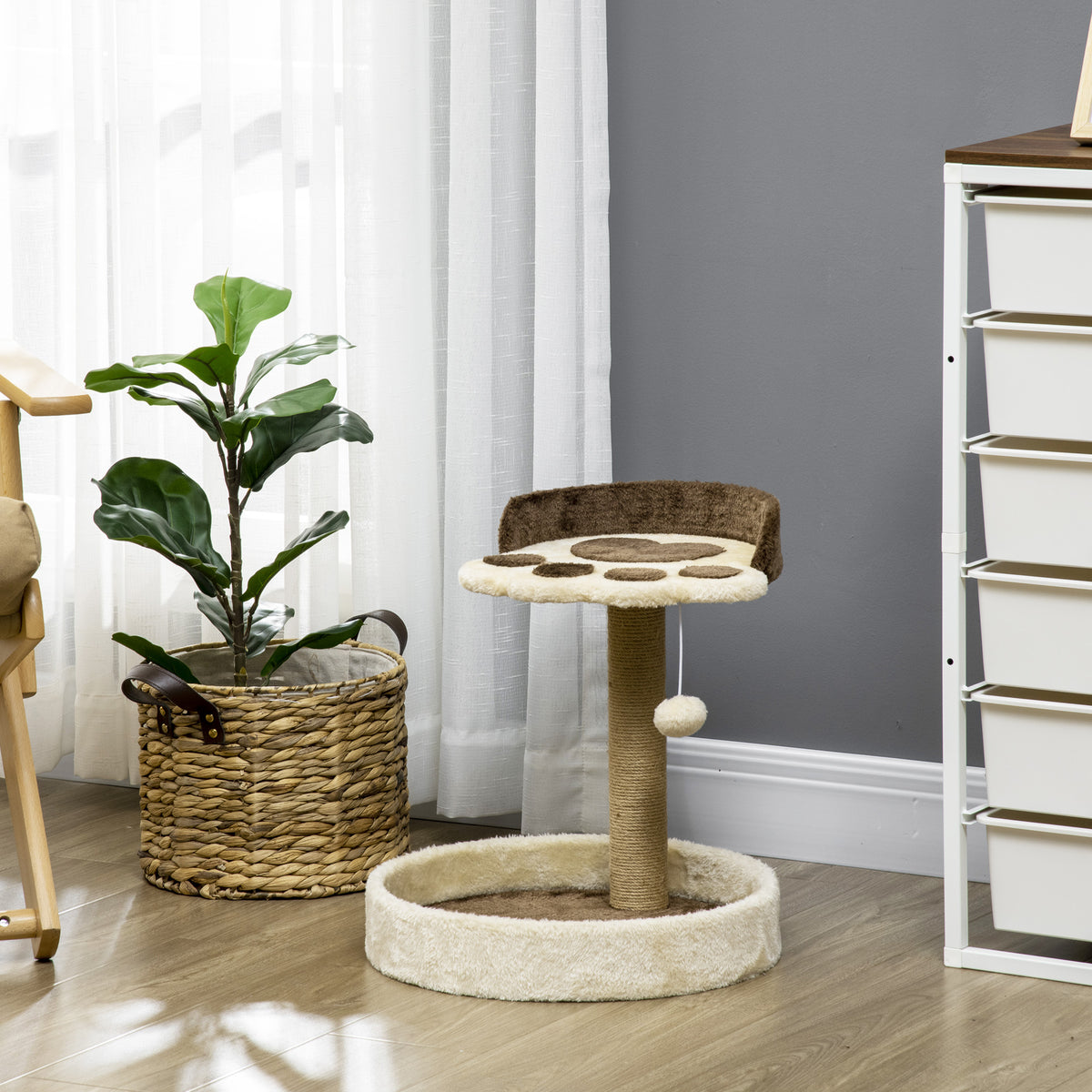 Pawhut Árbol Rascador Para Gatos Altura 44 Cm Con 2 Camas Poste De Yute Marrón_1