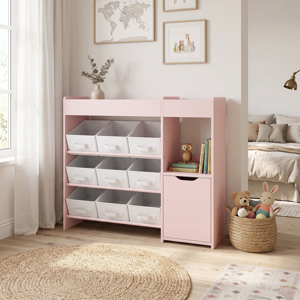 Aiyaplay Estantería Para Juguetes Para Niños Con Cestas Extraíbles Rosa_1