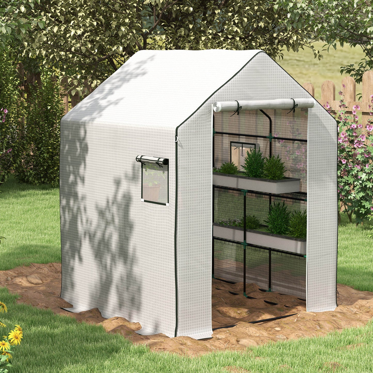Outsunny Plástico Invernadero 140x143x190 Cm Con Puerta Enrollable Anti-uv_1