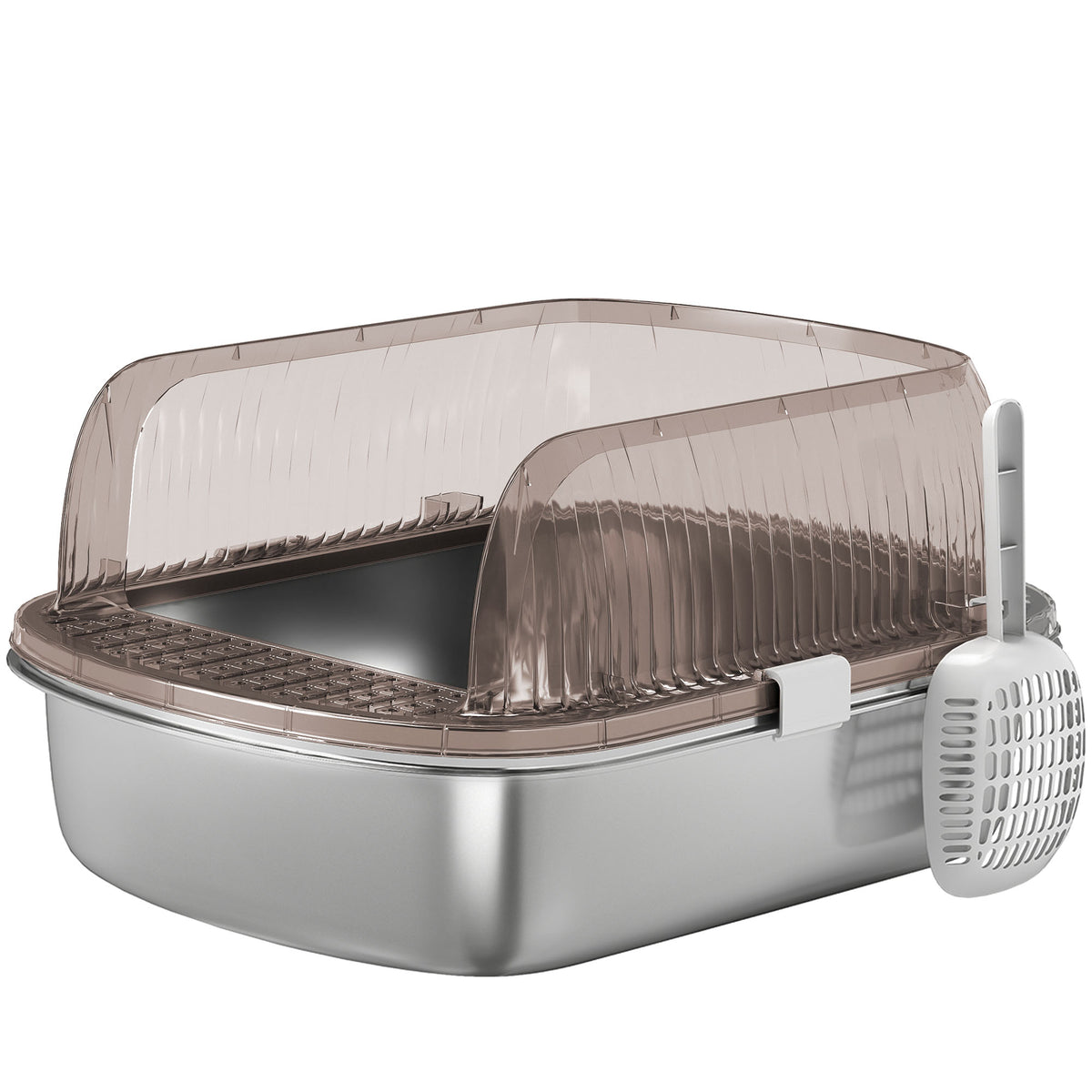 Pawhut Arenero Para Gatos Cubierto Con Bandeja De Acero Bordes Altos Y Pala Gris_0