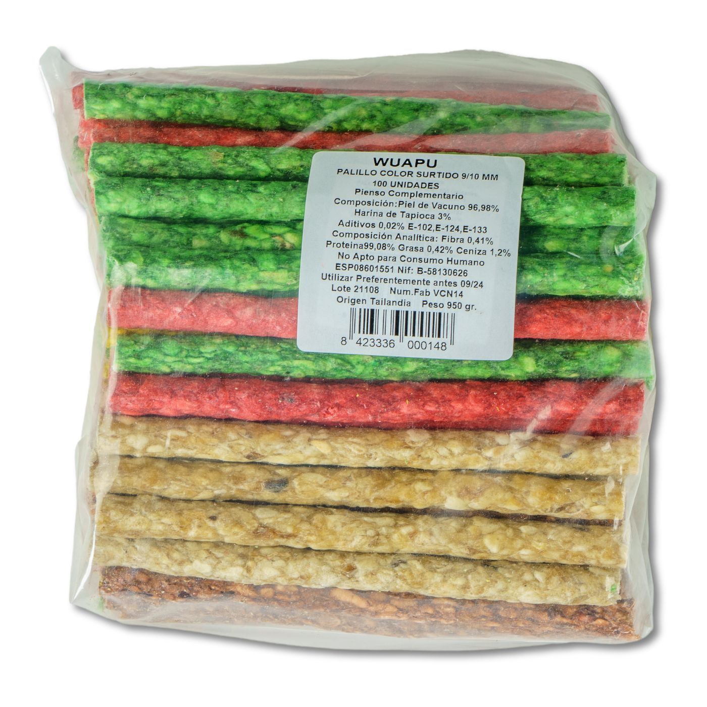Snack Para Perro En Barritas De Colores Hecho De Piel De Vacuno De 12'5cm. Cada Bolsa Contiene 100 U_0