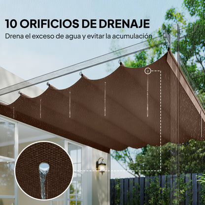 Outsunny Cubierta Para Pérgola Retráctil 2,5x2,55m Para Marco De 3x3 M Café_5
