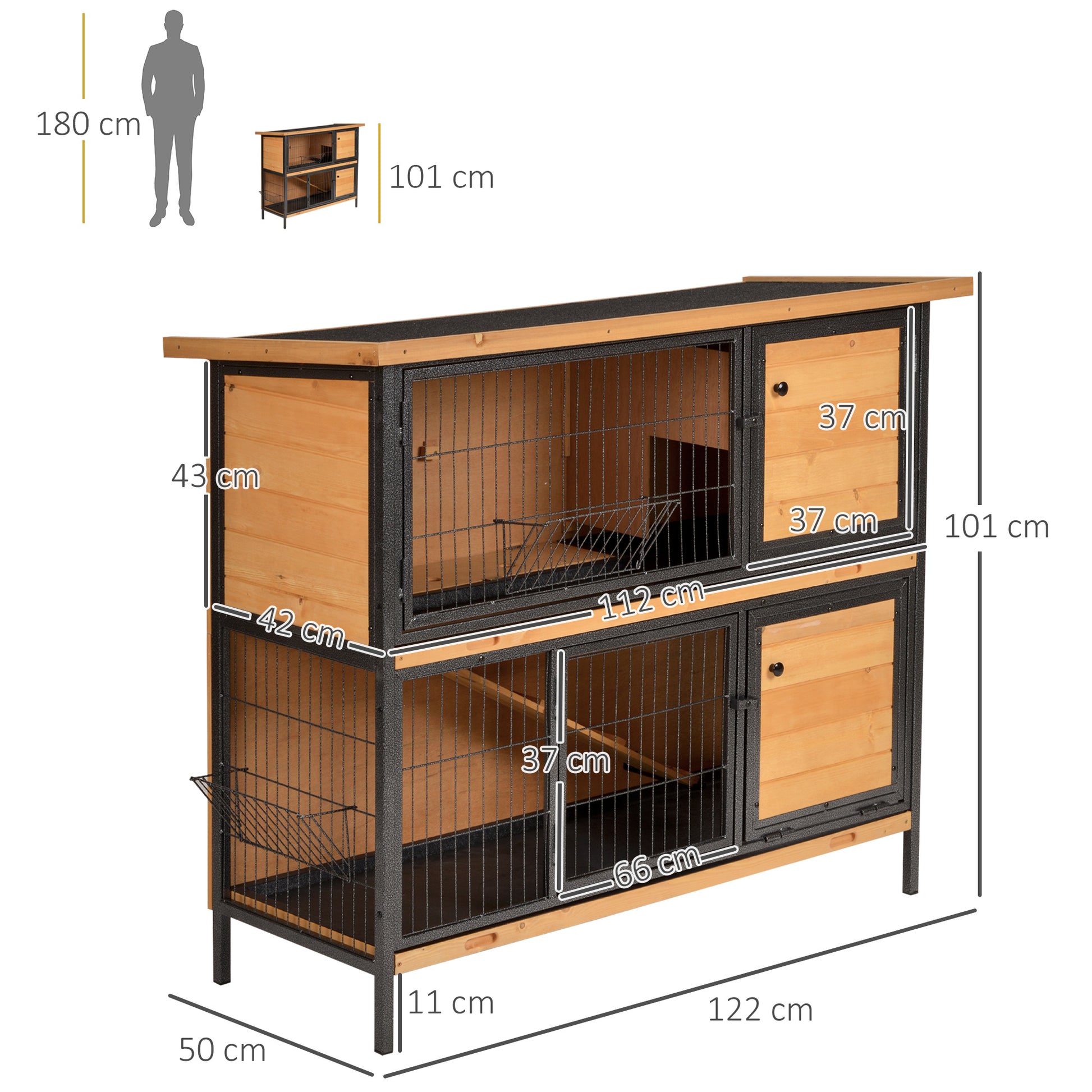 Pawhut Conejera De Madera De 2 Niveles Con Puertas Y Rampa 122x50x101 Cm Natural_2