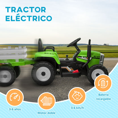 Homcom Tractor Eléctrico Con Remolque Para Niños 3-6 Años 136,5x50x52,5 Cm Verde_3
