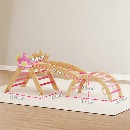 Aiyaplay 8 En 1 Triángulo De Escalada De Madera Montessori Con Arco Y Rampa Rosa_2