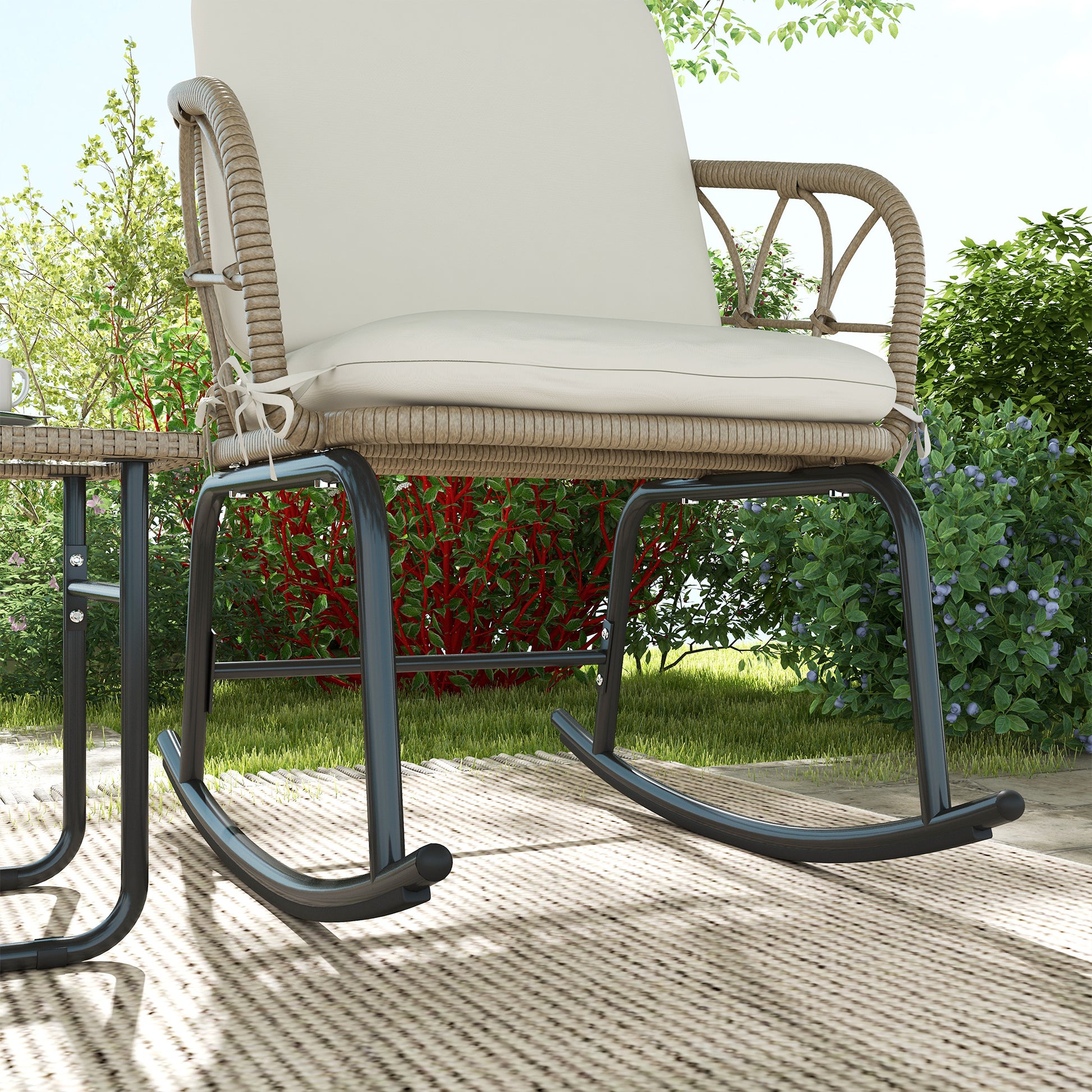 Outsunny Conjunto De Muebles De Ratán De 3 Piezas Para Jardín Crema Y Beige_3
