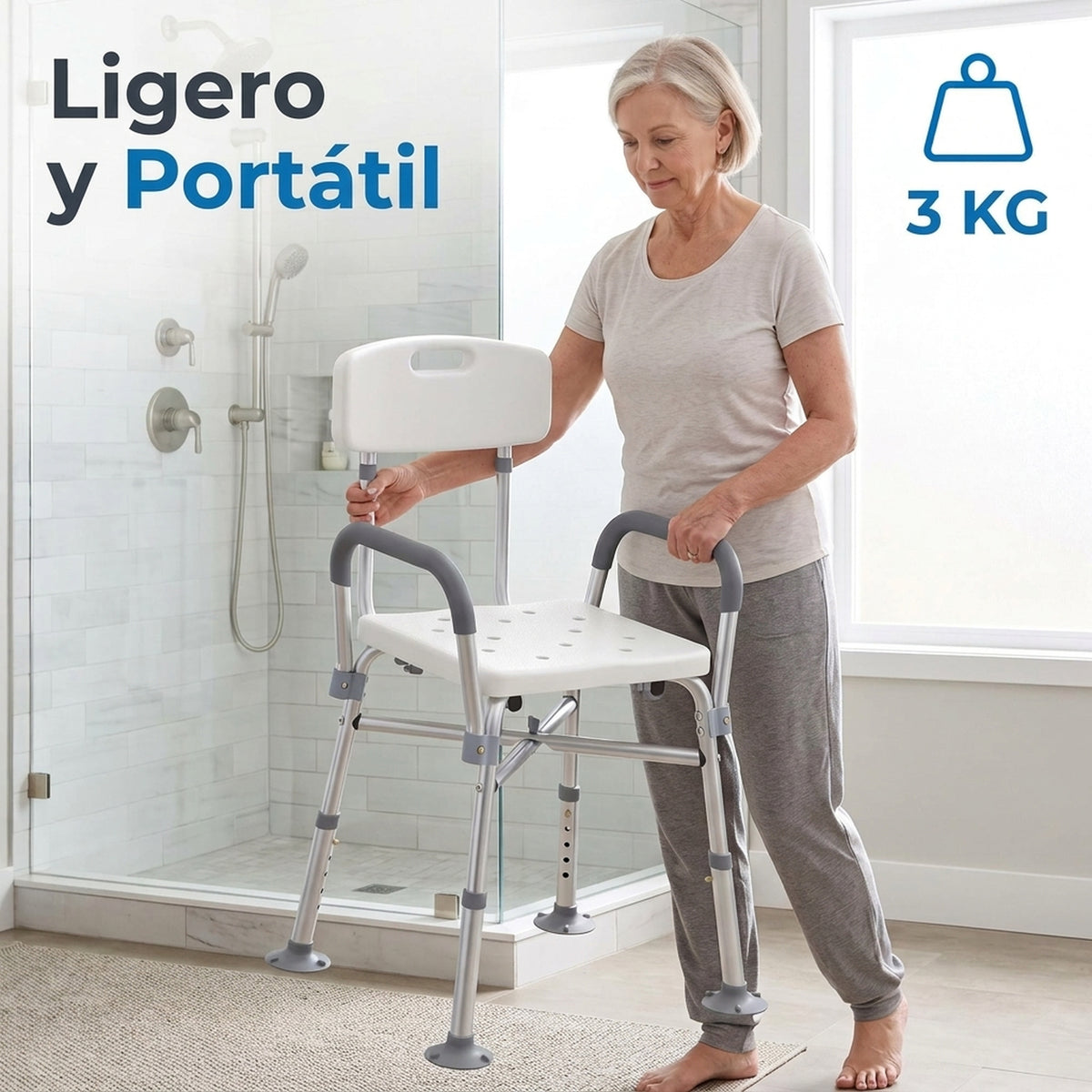 Homcom Silla Ducha Personas Mayores Con Respaldo Y Reposabrazos Gris_5